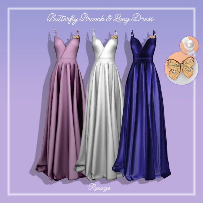 Sims 4 Butterfly Brooch & Long Dress at RIMINGs
