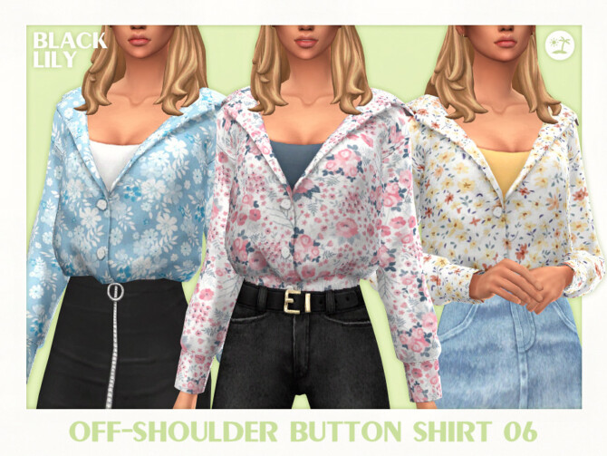 Sims 4 Off Shoulder Button Shirt 06 by Black Lily at TSR
