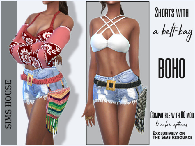 Sims 4 Shorts with a belt bag BOHO by Sims House at TSR