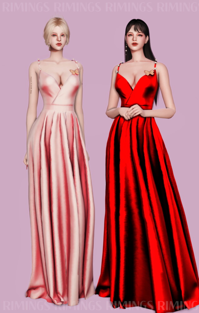 Sims 4 Butterfly Brooch & Long Dress at RIMINGs