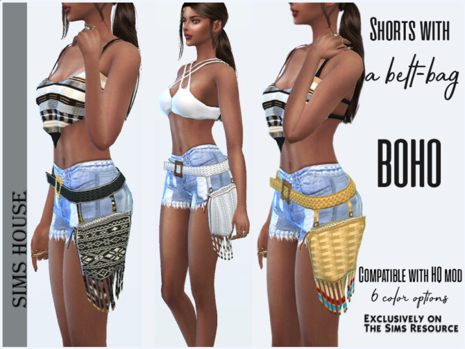 Sims 4 Shorts with a belt bag BOHO by Sims House at TSR