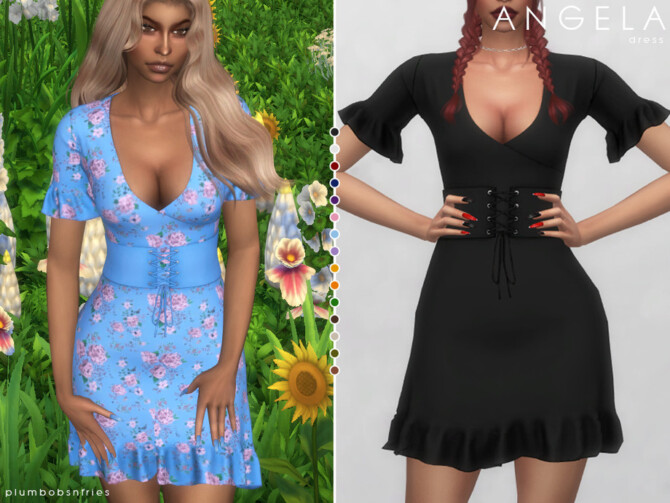 Sims 4 ANGELA dress by Plumbobs n Fries at TSR