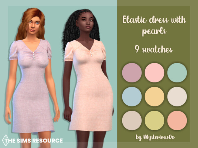 Sims 4 Elastic dress with pearls by MysteriousOo at TSR