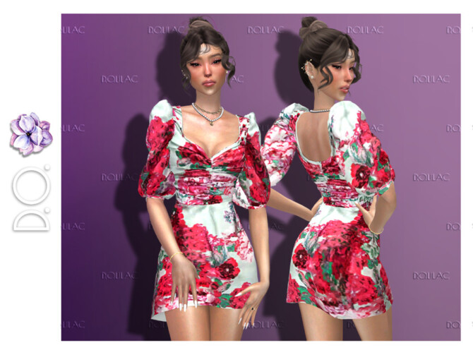 Floral Puffed Sleeves Dress DO151 by D.O.Lilac at TSR » Sims 4 Updates