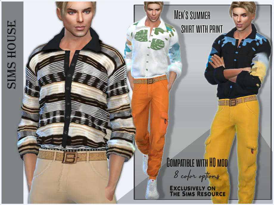 Men's summer shirt with print by Sims House at TSR » Sims 4 Updates