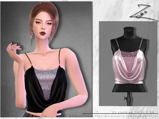 Sims 4 Sequin Satin Camisole by ZY at TSR