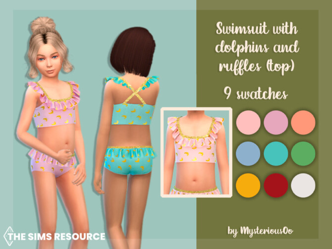 Sims 4 Swimsuit with dolphins and ruffles Top by MysteriousOo at TSR