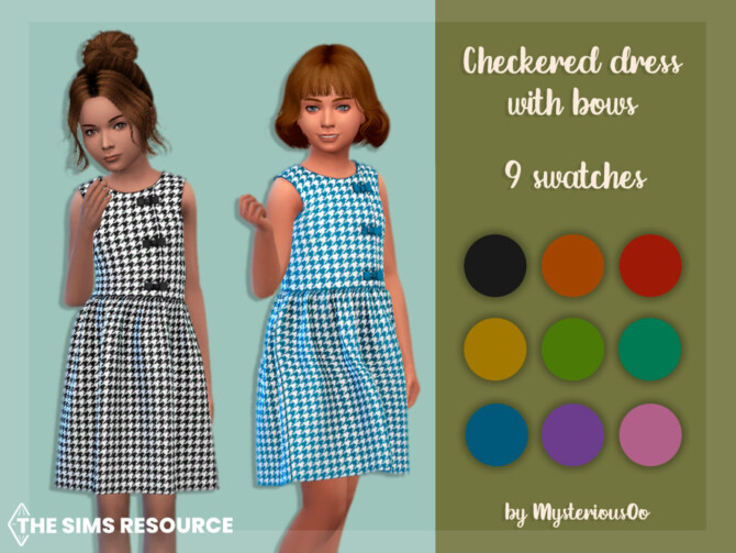 Sims 4 Checkered dress with bows by MysteriousOo at TSR