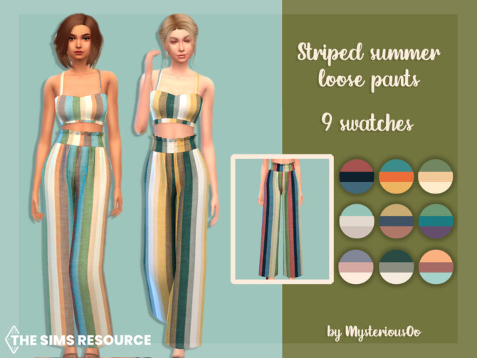Sims 4 Striped summer loose pants by MysteriousOo at TSR