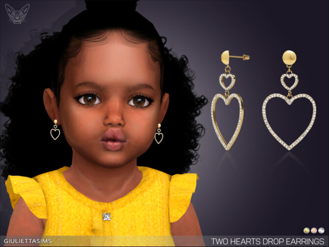 Sims 4 Two Hearts Drop Earrings For Toddlers by feyona at TSR