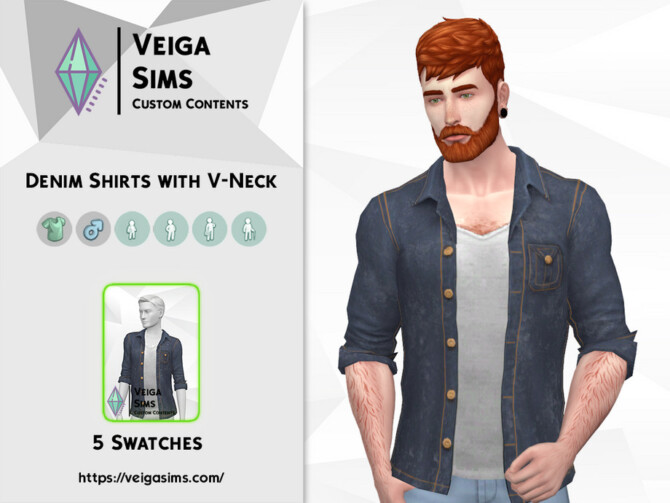 Sims 4 Denim Shirts with V Neck by David Mtv at TSR
