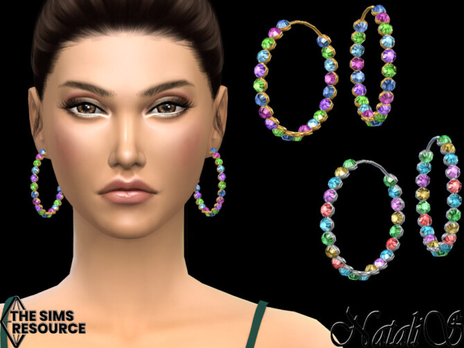Sims 4 Multicolor crystal hoop earrings by NataliS at TSR