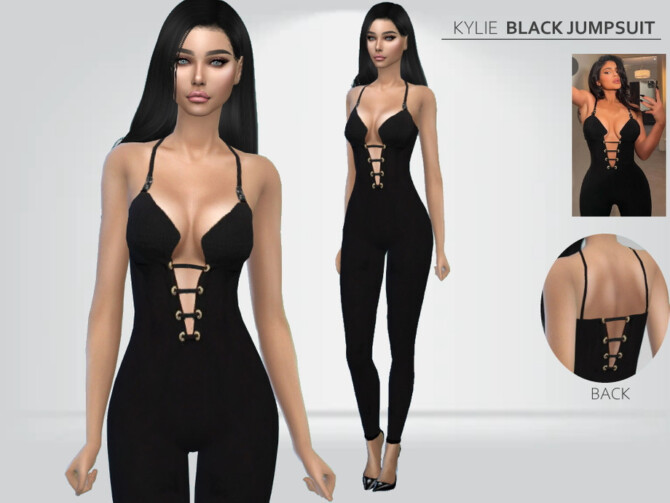 Sims 4 Kylie Black Jumpsuit by Puresim at TSR