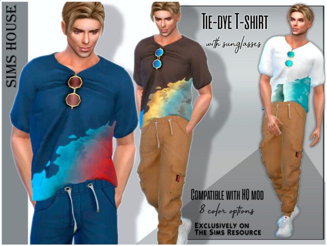 Sims 4 Tie dye T shirt with sunglasses by Sims House at TSR