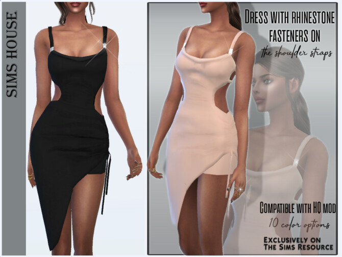 Sims 4 Dress with rhinestone fasteners on the shoulder straps by Sims House at TSR