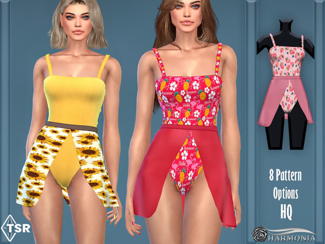 Sims 4 One Piece Skirted Swimsuit by Harmonia at TSR