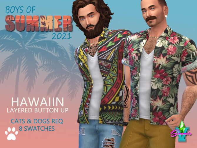 Sims 4 BoS Hawaiian Layered Button up by SimmieV at TSR
