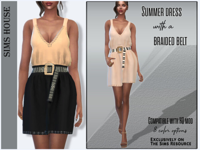 Sims 4 Summer dress with braided belt by Sims House at TSR