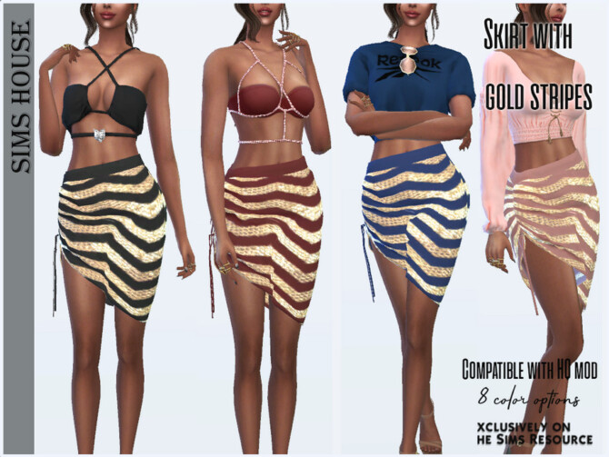 Sims 4 Skirt with gold stripes by Sims House at TSR