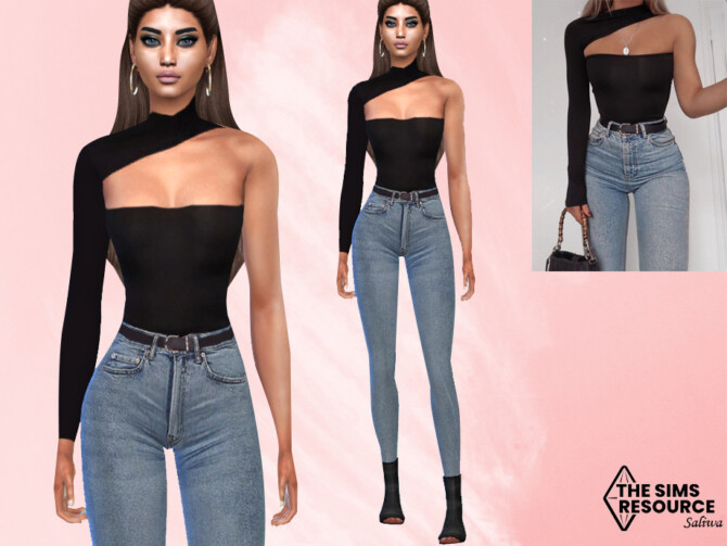 Sims 4 High Waisted Jeans Full Outfit by Saliwa at TSR