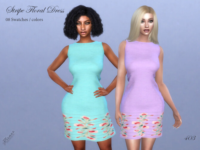 Sims 4 Stripe Floral Dress by pizazz at TSR