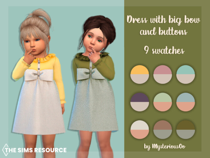 Sims 4 Dress with big bow and buttons by MysteriousOo at TSR