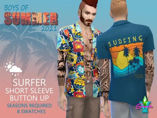 Sims 4 BoS Surfer Short Sleeve Button Up by SimmieV at TSR
