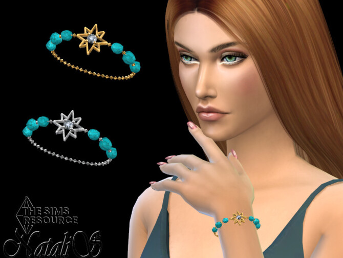 Sims 4 Starry turquoise gem chain bracelet by NataliS at TSR