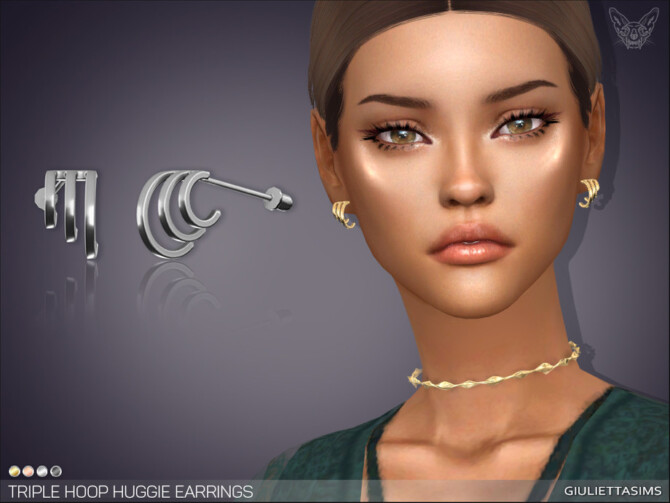 Sims 4 Triple Hoop Huggie Earrings by feyona at TSR