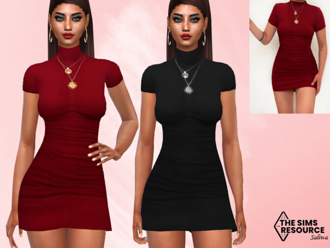 Sims 4 Short Sleeve Dress with Necklace by Saliwa at TSR