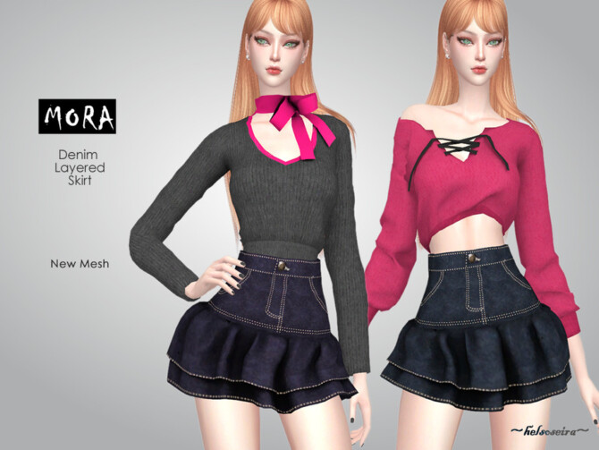 Sims 4 MORA Jeans Mini Skirt by Helsoseira at TSR