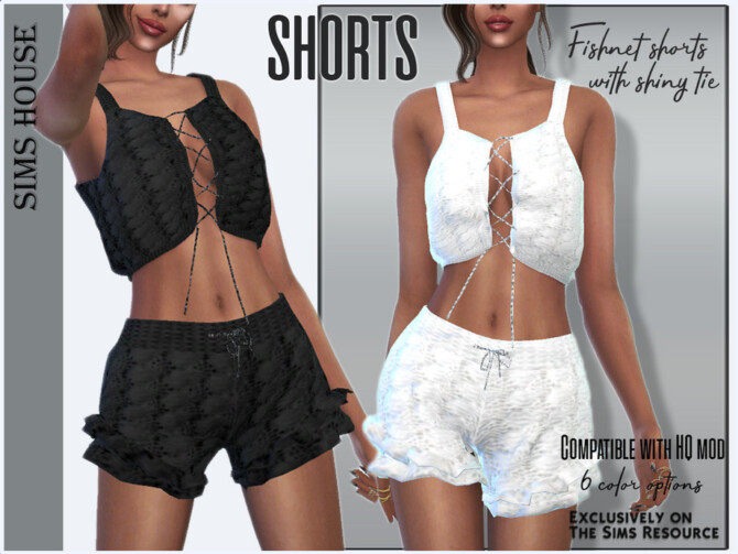 Sims 4 Fishnet shorts with shiny tie by Sims House at TSR