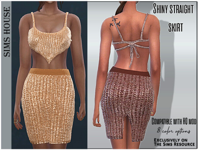 Sims 4 Shiny straight skirt by Sims House at TSR