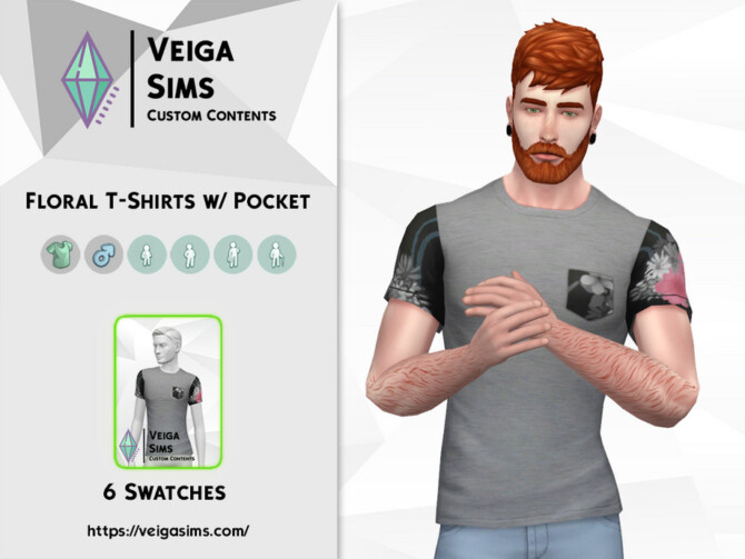 Sims 4 Floral T Shirts with Pocket by David Mtv at TSR