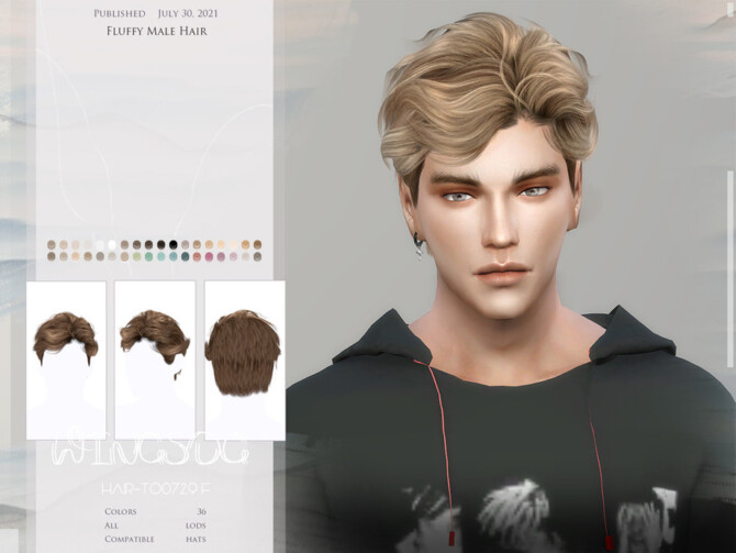 Sims 4 WINGS TO0729 Fluffy Male Hair by wingssims at TSR