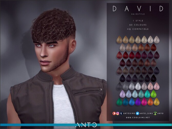 Sims 4 David short curly hair by Anto at TSR