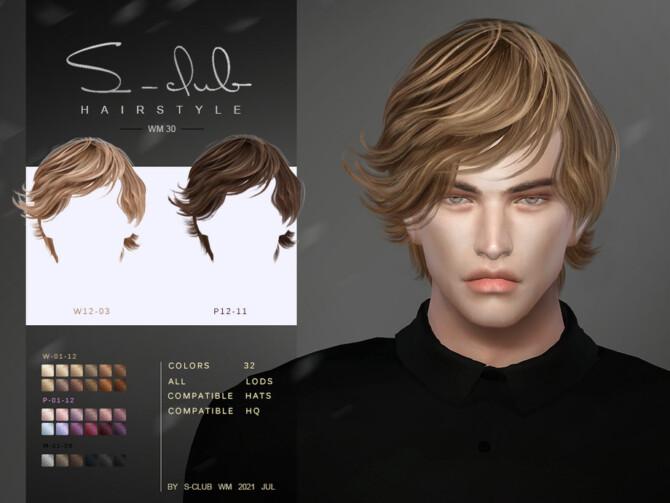 Sims 4 Short curls hair for men/women (LEON) by S Club at TSR