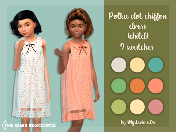 Sims 4 Polka dot chiffon dress Child by MysteriousOo at TSR