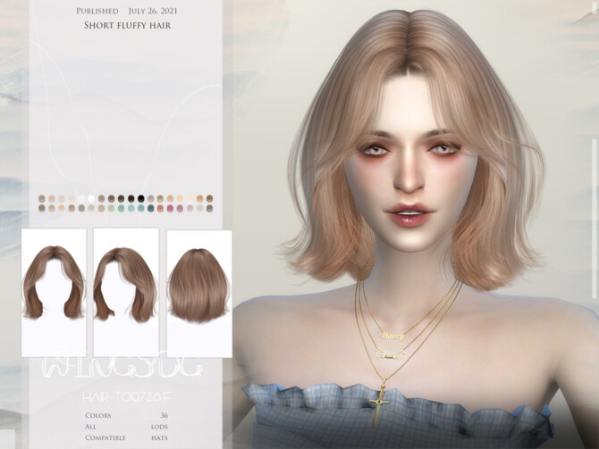 Sims 4 WINGS TO0726 Short fluffy hair by wingssims at TSR