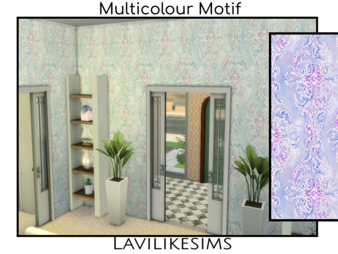 Sims 4 Multicoulor Motif Wallpaper by lavilikesims at TSR