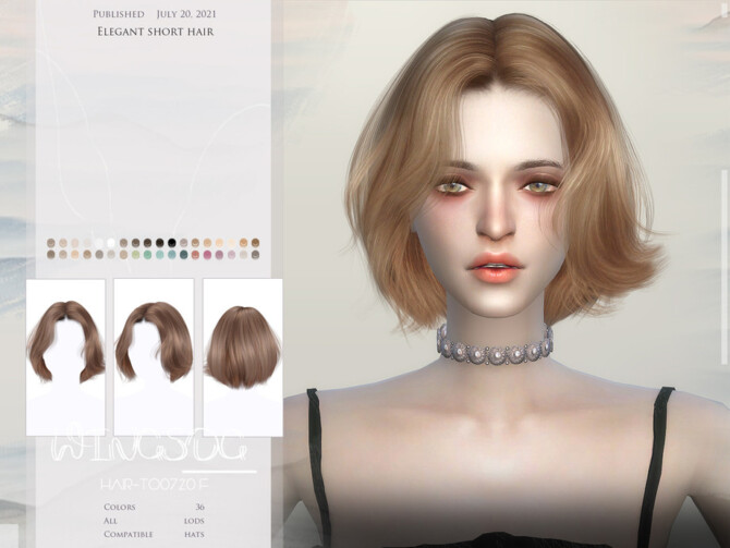 Sims 4 WINGS TO0720 Elegant short hair by wingssims at TSR