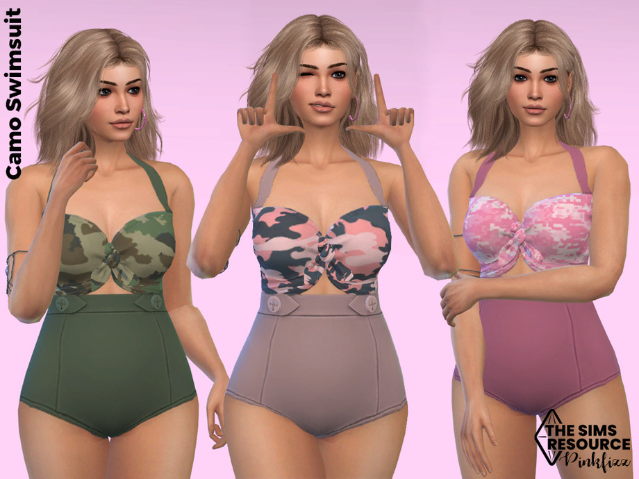 Camo Swimsuit By Pinkfizzzzz At Tsr Sims 4 Updates 9527