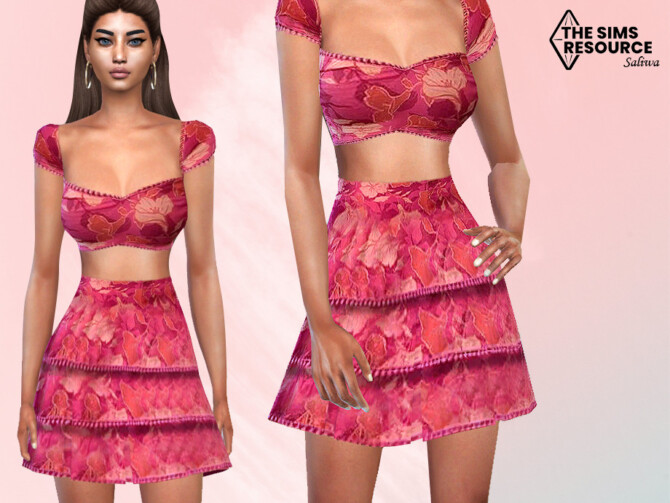 Sims 4 Floral Two Piece Outfit Skirt by Saliwa at TSR