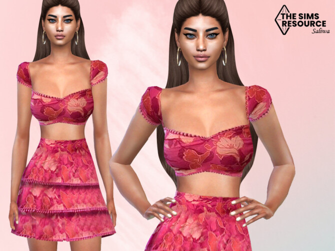 Sims 4 Floral Two Piece Outfit Top by Saliwa at TSR