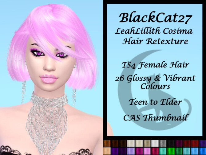 Sims 4 LeahLillith Cosima Hair Retexture by BlackCat27 at TSR