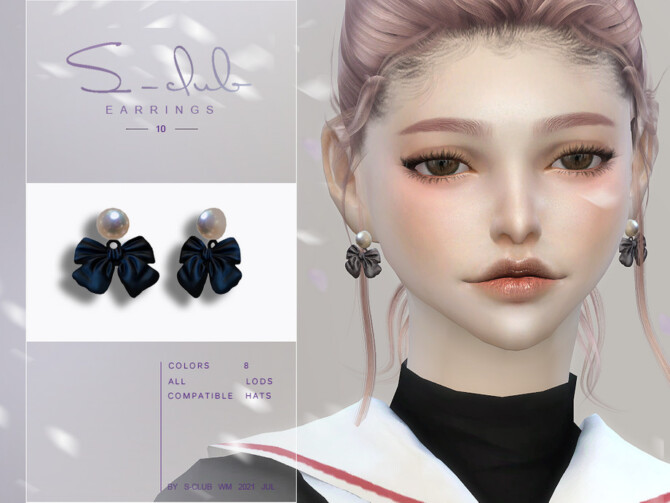 Sims 4 Cute Pearl bow earrings by S Club at TSR