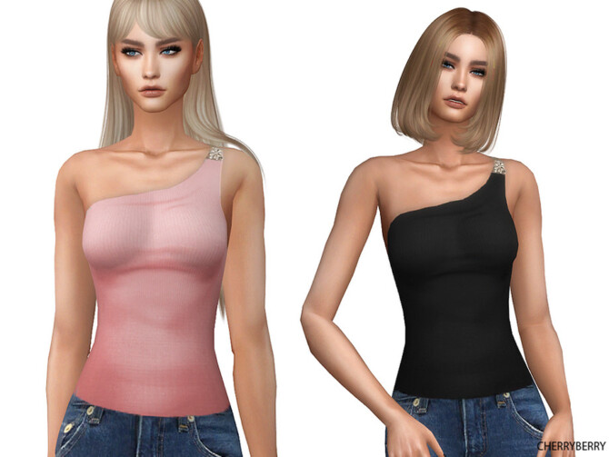 Sims 4 Laura One Shoulder Top by CherryBerrySim at TSR
