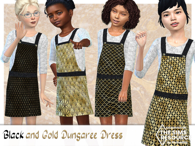 Sims 4 Black and Gold Dungaree Dress by Pelineldis at TSR