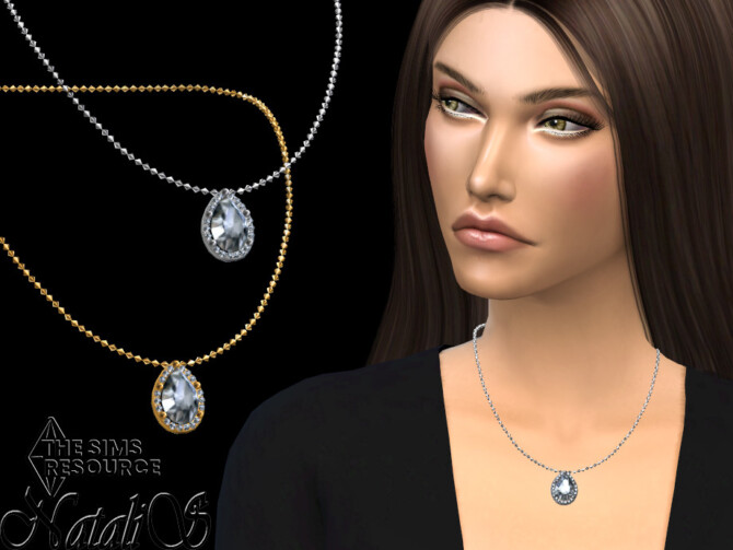 Sims 4 Pear cut halo pendant necklace by NataliS at TSR