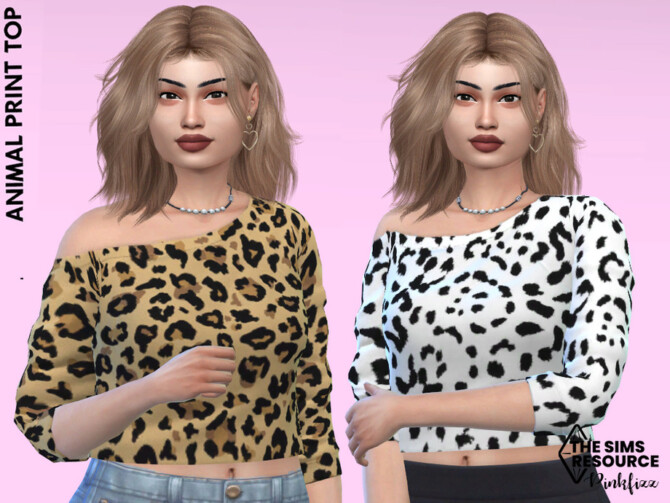 Sims 4 Animal Print Top by Pinkfizzzzz at TSR